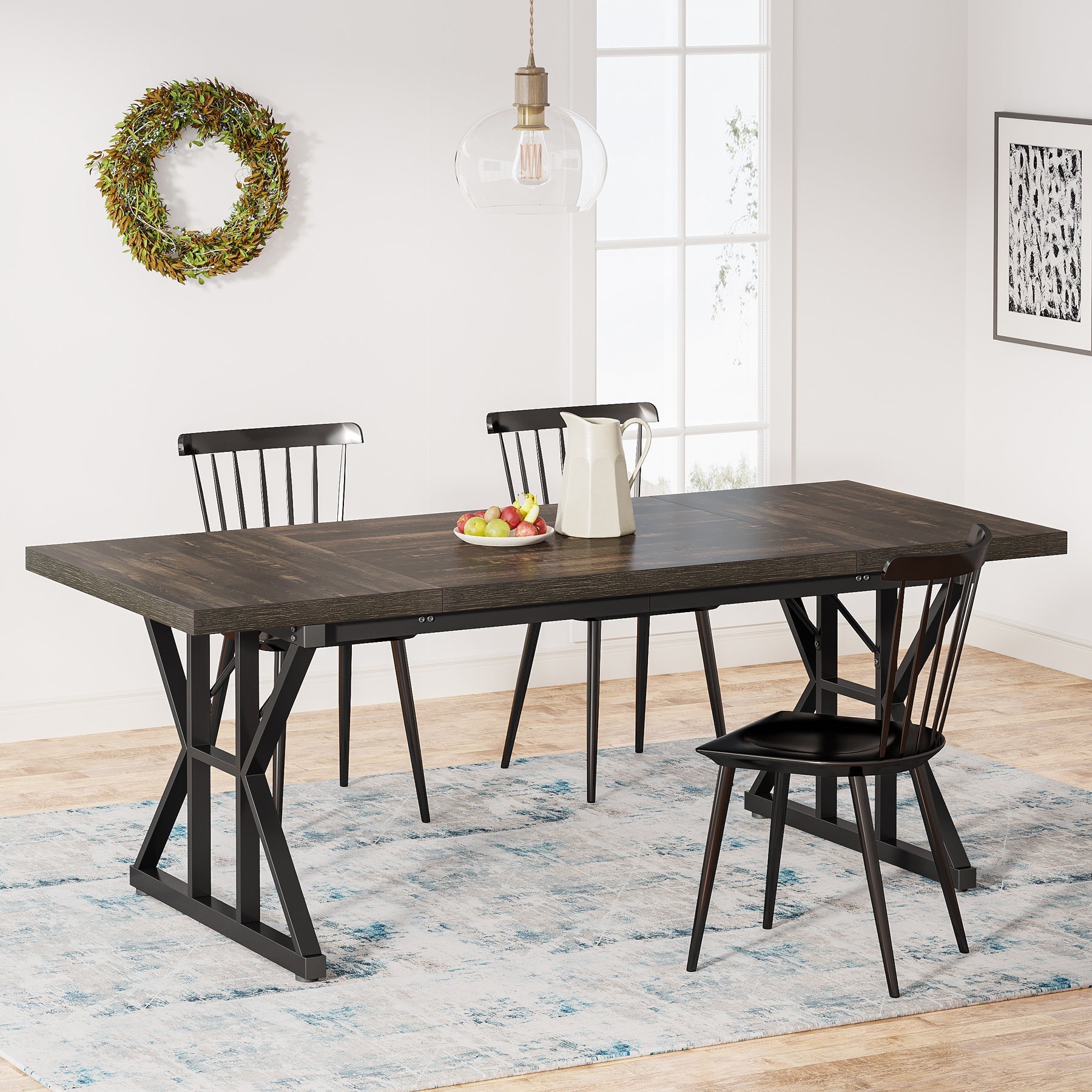 Wood Dining Table, Farmhouse 70.8" Kitchen Table for 6 People Tribesigns